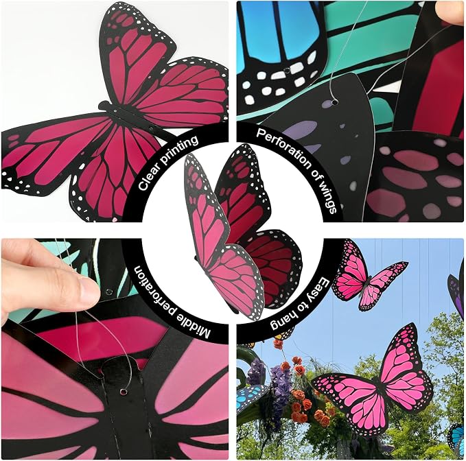 18 Pcs Large Butterfly Party Decorations 3D Paper Butterfly Hanging Decor 2 Sizes Bright Color Paper Butterflies Birthday Party Supplies for Wedding Spring Baby Shower Room Ceiling Decor