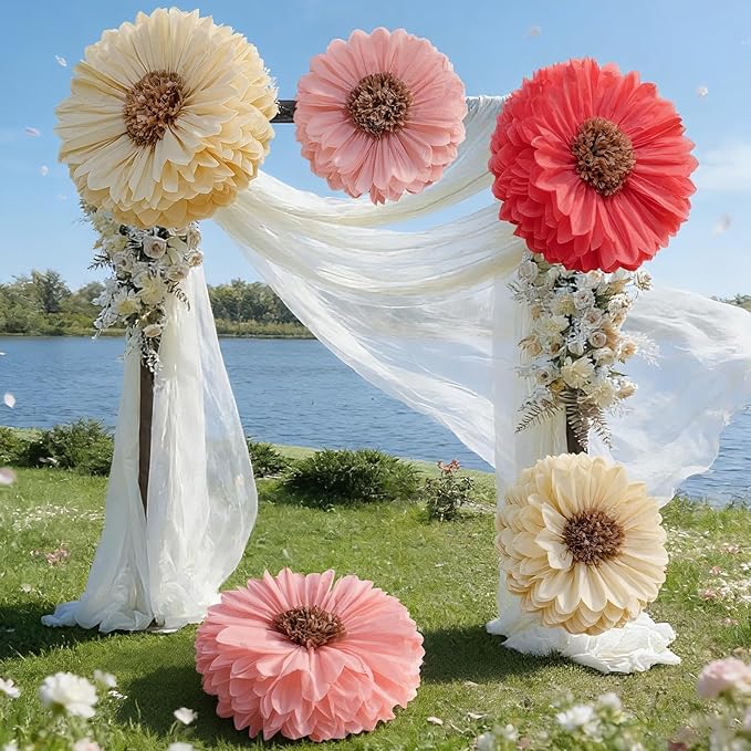 Chunful 5 Pcs 30'' 24'' Giant Fairy Tissue Paper Flowers Decoration Large Hanging Tissue Paper Pom Poms Decor for Fairy Garden Birthday Bachelorette Wedding Baby Shower Bridal Shower Party Decoration