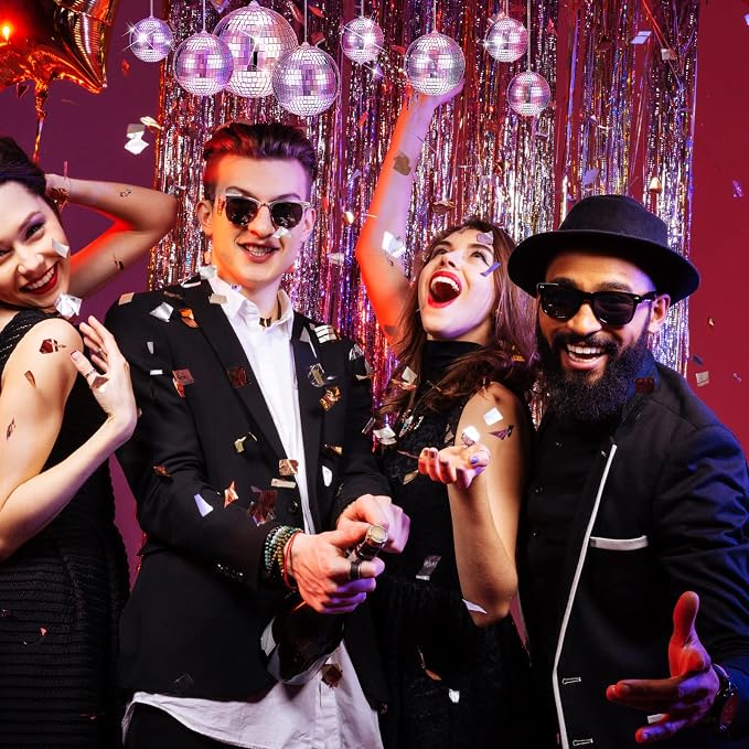 WILLBOND 12 Pack Disco Ball Party Decorations Hanging Mirror Balls Fun Retro Dj Lighting Effect Stage Props Game Accessories, 5.91", 3.94", 3.15", 2.36"(Silver)
