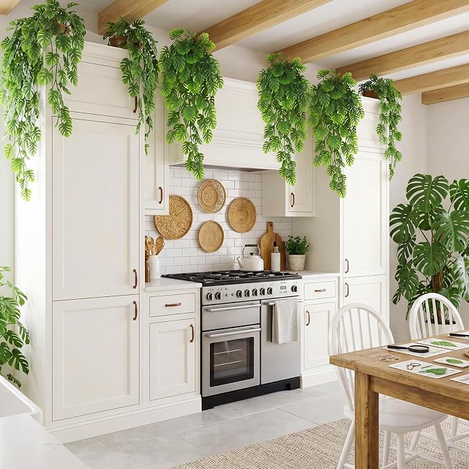 Daifunli 8 Pcs Artificial Hanging Plants Fake Hanging Ferns Plastic Fake Plant for Wall Room Garden Garland Indoor Outdoor Decor No Basket (Monstera Vines)