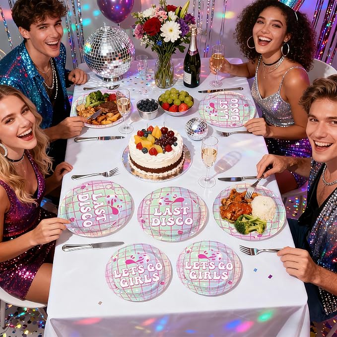 96Pcs Last Disco Bachelorette Party Decorations Pink & Silver Disco Cowgirl Plates and Napkins Let's Go Girls Party Decorations for Western Nashville Bridal Shower Wedding Birthday Supplies Serves 24