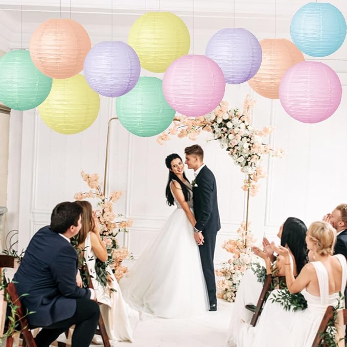 Pastel Paper Lanterns Hanging Lanterns Decorative 12 Pcs Round Macaron Colored Paper Lanterns for Classroom Wedding Birthday Baby Shower Party