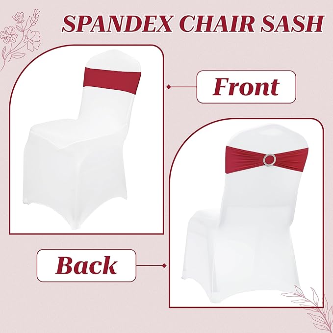 VDS - Apple Red | Spandex Chair Sashes Bows | 100 PCS | Stretch Elastic Banquet Universal Folding Chair Band Tie with Silver Buckle Slider for Wedding Party Conference Celebration Event Decoration