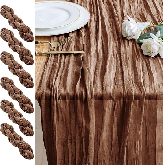 6PCS Table Runner Cheesecloth 10FT Brown Boho Gauze Cheese Cloth Rustic Sheer Table Runners for Wedding Bridal Baby Shower Party Decoration