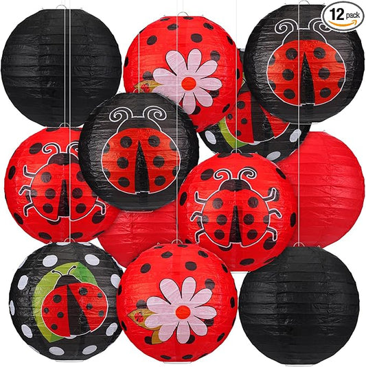 Panelee 12 Pcs Ladybug Party Decorations Paper Lanterns 8 Inch Hanging Round Paper Lanterns for Holiday Party Decorations Supplies Indoor Outdoor