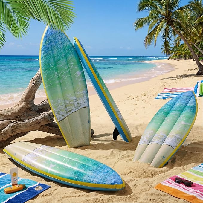 JellyArch 4 Pcs Ocean Waves Inflatable Surf Board 36 Inch Beach Luau Inflatable Pool Floats Luau Hawaiian Party Decorations Blow up Surfboard for Wall Summer Beach Ocean Party Decorations