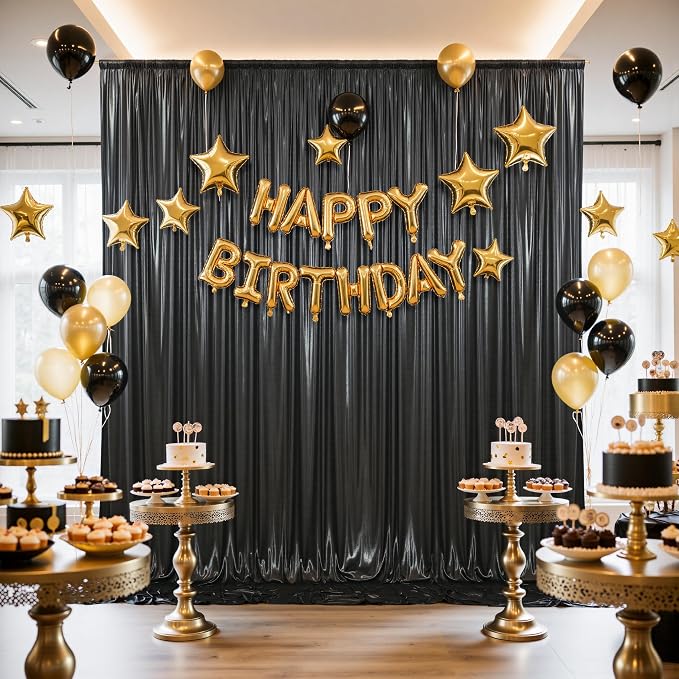 10x10FT Black Sequin Backdrop Curtain for Party - 2 Panels 5x10FT Wrinkle-Free Shimmer Drapes for Birthday, Wedding, Christmas, Decorations & Photography