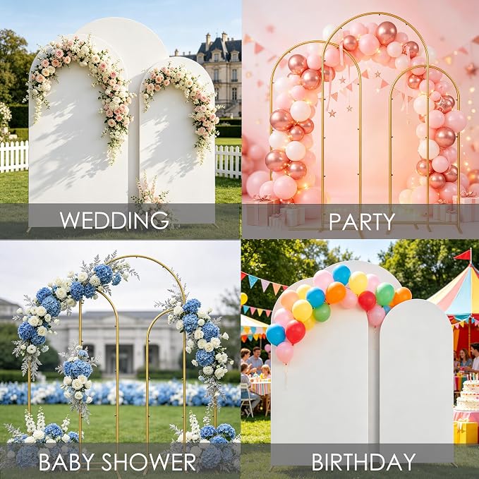 Wedding Arch Backdrop Stand and Cover Set, White, 6FT/6.6FT/7.2FT | Metal Arch Backdrop Stand, High Elasticity Arch Cover, For Wedding Birthday Baby Shower Celebration