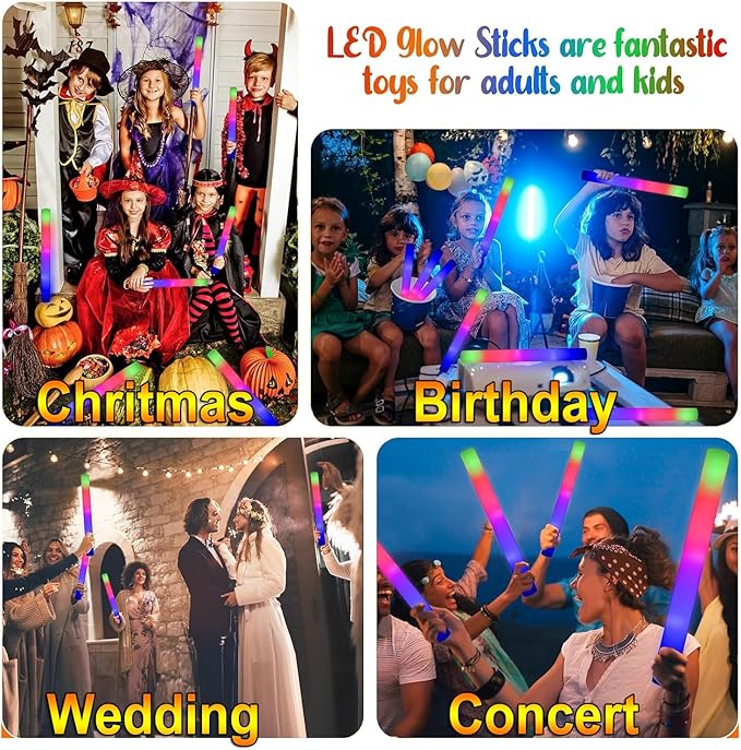 LifBetter Light Up Glow Sticks Bulk, LED Foam Sticks in The Dark with 3 Modes Flashing Led Foam Multicolor Batons Light up Party Favors for Birthdays, Weddings, Concerts, Festivals (68pcs)