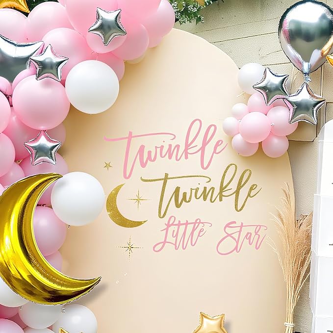 Twinkle Twinkle Little Star Gender Reveal Decorations - Moon Theme Decal Sign for Balloons Arch Backdrop, Twinkle Twinkle Little Star Baby Shower Decorations, Pink First Birthday Decoration for Girl