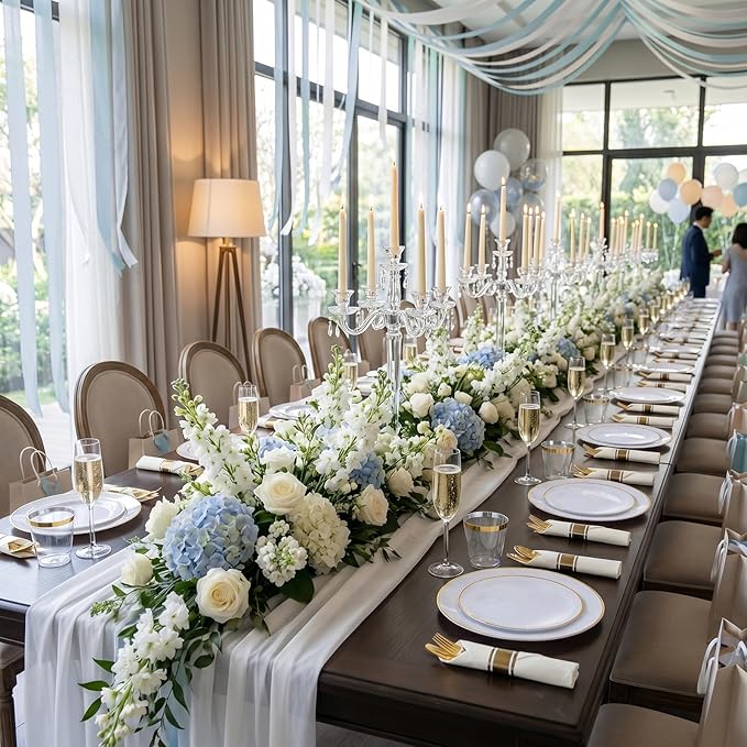KIRE 350 PCS White and Gold Plates Disposable - Elegant Dinnerware Set of 50 Guest, White Plastic Plates With Gold Rim, Pre Rolled Napkins with Silverware & Cups for Party/Wedding/Mother's Day