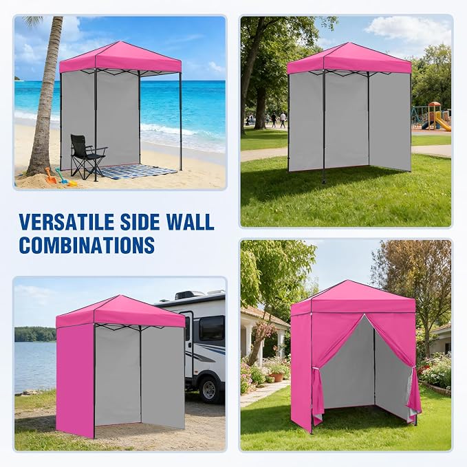 6x4 Pop Up Canopy Tent with Four Wall Panels, Instant Portable Beach Canopy, Outdoor Tent with Carry Bag for Camping, Sports, Tailgating, Events, Pink
