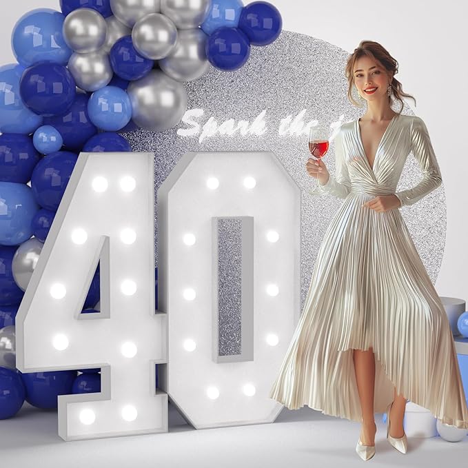 JoyMuse 4FT 40 Marquee Numbers, Large Light Up Numbers 40 for 40th Birthday Decorations Cool White Light Number 40 for Anniversary Birthday Party Decor