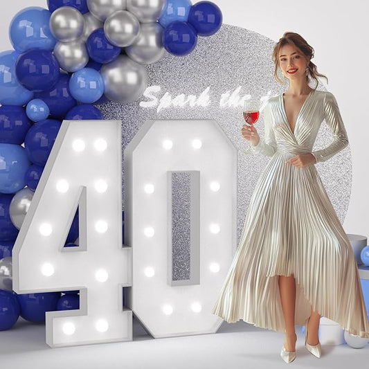 JoyMuse 4FT 40 Marquee Numbers, Large Light Up Numbers 40 for 40th Birthday Decorations Cool White Light Number 40 for Anniversary Birthday Party Decor