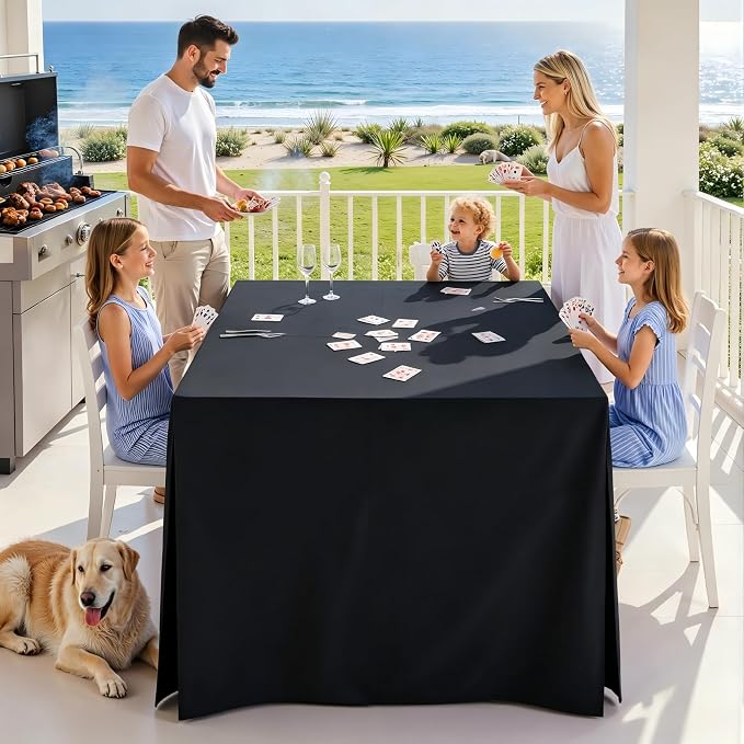 Shillance 1 Pack Black Square Tablecloth for 34x34 Inch Card Table Cover Waterproof Oil-Proof Spill-Proof Polyester Square Fitted Tablecloth for Wedding Parties Display Trade Show