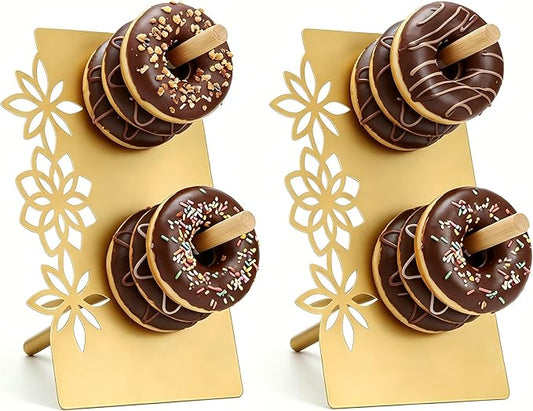 We Moment Donut Wall Display Stand, 2 Pack Metal Donut Stand for Wedding, Birthday, Baby Shower Dessert Table Decor(Gold)