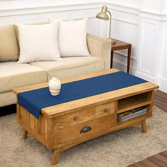 Solino Home Cotton Linen Table Runner 60 Inches - Lapis Blue Hemstitch Table Runner 14 x 60 Inch Ideal for Dresser and Coffee Tables - Mothers Day