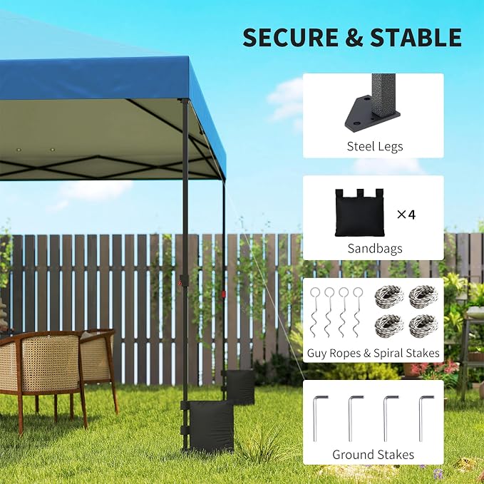 Outsunny 10 x 10 ft Pop Up Canopy Tent with One Push Setup, Easy Setup Outdoor Portable Instant Canopy Shelter with Wheeled Carry Bag, Sandbags, Adjustable Height for Parties, Events, Dark Blue