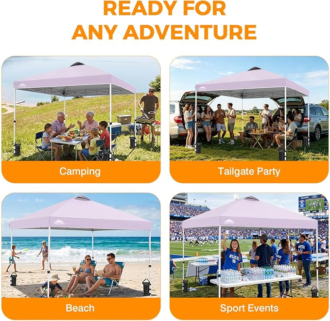 EAGLE PEAK Pop Up Canopy Tent with Wheeled Carry Bag, 8 Stakes, 4 Ropes, 4 Weight Bags, Easy Set Up Tent Canopy, 10x10 ft, 100sqft of Shade, Lilac