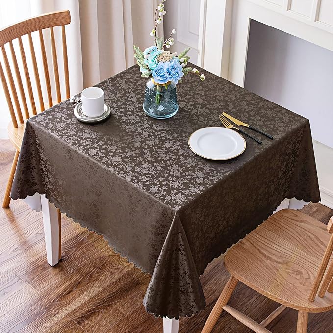 Smiry Square Table Cloth, Waterproof Heavy Duty Vinyl Tablecloths, Wipeable Washable Table Cover for Kitchen and Dining Room (Coffee, 70" x 70")