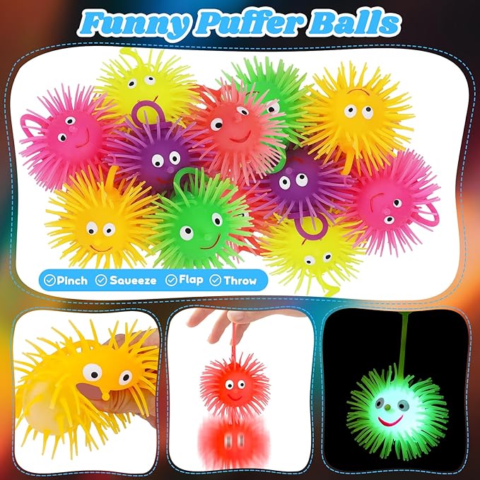 24 PCS Light Up Balls Party Favors for Kids 4-8 8-12 Sensory Squeeze Toys Bulk LED Puffer Balls Classroom Prizes Goodie Bags Stuffers Pinata Fillers Birthday End of Year Student Return Gifts