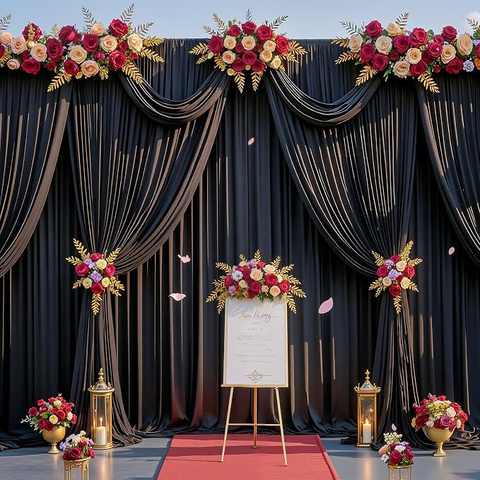 40x10ft Black Photo Backdrop Curtains for Parties Birthday Wrinkle Free Polyester Photoshoot Curtains Drapes Backdrop for Weddings Anniversary Graduation Stage Photography Background 8 Panels 5x10FT