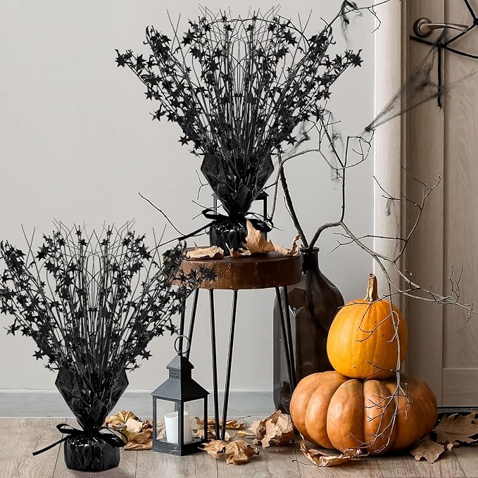 Crowye 6 Pcs Metallic Foil Spray Centerpiece Party Star Decoration Table Decor for Birthday Wedding Bachelorette Summer Party Holiday(Black,Small Star)