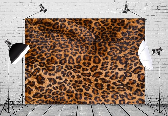 9x6ft Fabric Leopard Print Backdrop Leopard Skin Pattern Cheetah Black Brown Spots Photography Backdrop Baby Shower Banner Cake Table Decorations Photo Booth Studio Props