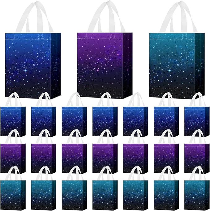 Locmeo 36 Pcs Galaxy Party Favor Gift Bags Starry Sky Goodie Space Star Reusable Bags Non Woven Starry Night Candy Treat Totes Graduation Gift Bag Birthday Party Decorations, 8 x 4 x 10 Inch