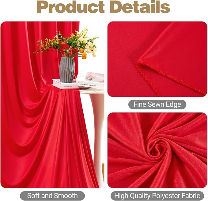 10ft x 15ft Red Backdrop Curtain Panels for Weddings - Wrinkle-Free Polyester Photo Drapes for Birthday Party, Photography Background, Stage Decor
