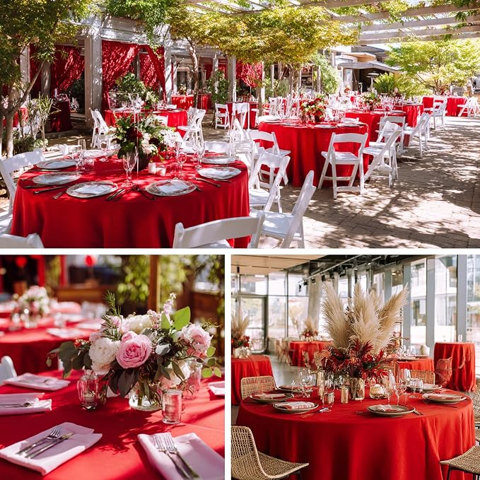 Fixwal 6 Pack Red 120 Inch Round Tablecloths, Reusable Heavy Duty Washable Polyester Table Covers, Stain and Wrinkle Resistant for Party, Christmas, Anniversary, Outdoor, Camping