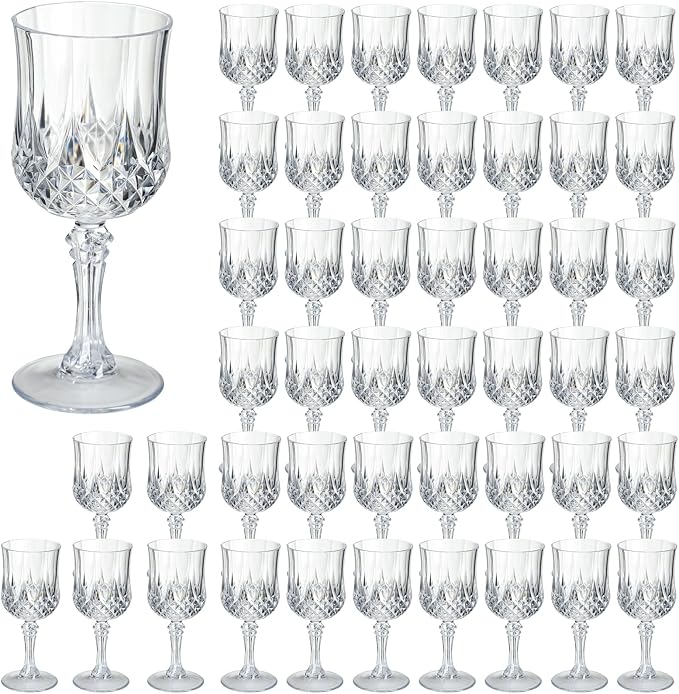 XKXKKE 48 Pcs Transparent Plastic Wine Glasses, Plastic Water Goblets for Parties, Stemmed Drinking Glasses for Wedding Reception, Grand Event Party Bar Supplies Reusable Drinking Cups