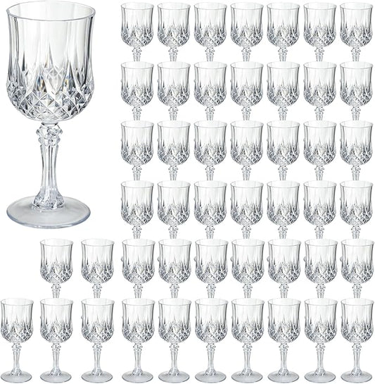 XKXKKE 48 Pcs Transparent Plastic Wine Glasses, Plastic Water Goblets for Parties, Stemmed Drinking Glasses for Wedding Reception, Grand Event Party Bar Supplies Reusable Drinking Cups