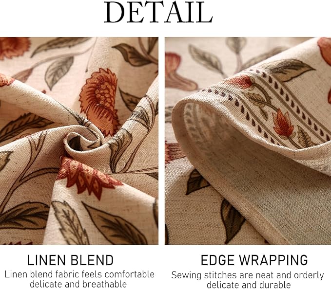 ISAENNE Designer French Linen Rectangular Tablecloth,79"x55"-Alvarado D | Vintage Elegant Beautiful Table Cloth for Rectangle Table,Orange Floral Pattern,Dining Room,Tea Party,Kitchen,Thanksgiving