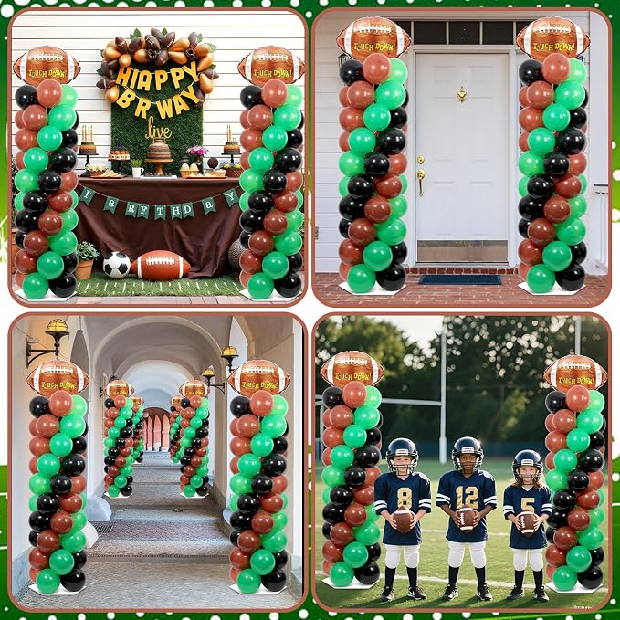 2 Sets Football Party Balloon Column Stand Kit With 102 Rugby Foil Balloons 5.57Ft Adjustable Balloon Tower Stand With Base Game Sports Arch Column for Sports Tailgate Game Day Birthday Party Supplies