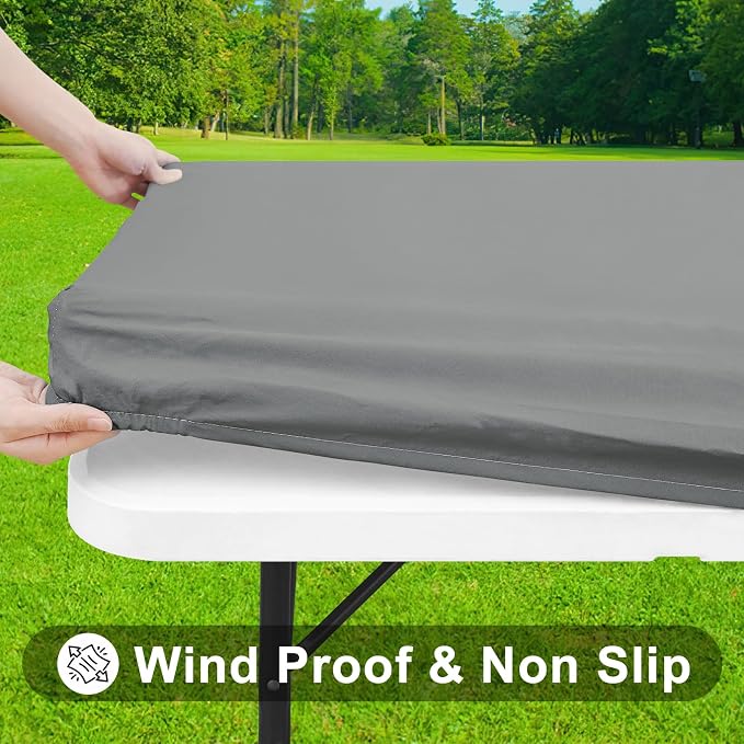 Smiry 3 Pack Rectangle Table Cloth, Elastic Fitted Flannel Backed Vinyl Tablecloths for 8ft Folding Tables, Waterproof Wipeable Table Covers for Indoor, Outdoor, Camping and Picnic (Grey, 30"x96")