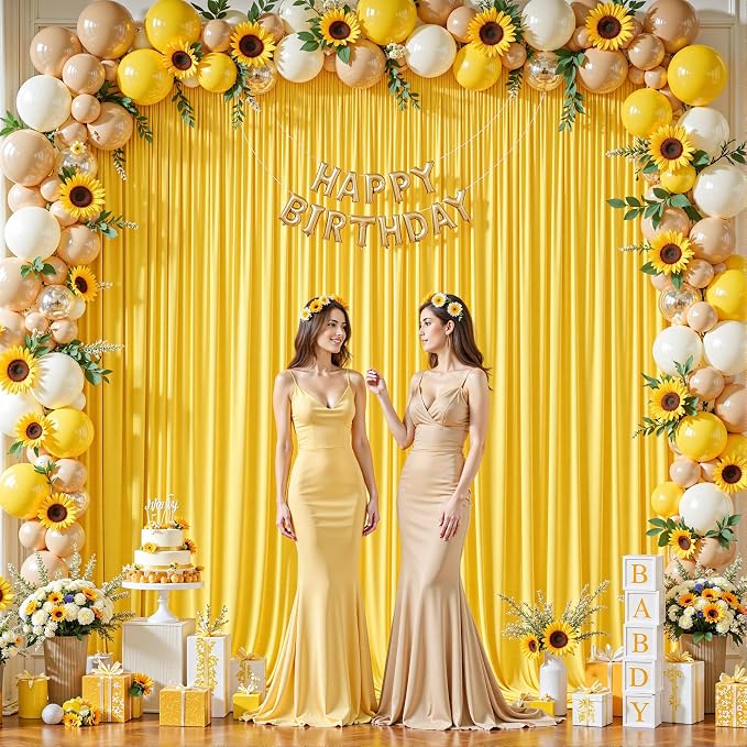 8 Panels Yellow Backdrop Curtains - Wrinkle Free Fabric Backdrop Curtain for Photoshoot, 10FT Wedding Party Photo Backdrop Drapes for Birthday Baby Shower Photography Stage Background Decorations