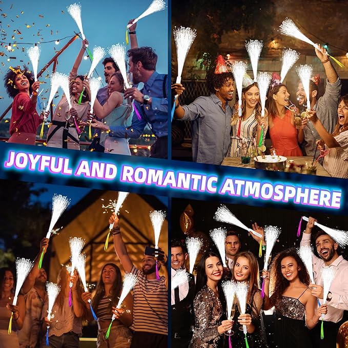 SHQDD 76 PCS White Fiber Optic Sticks, LED Fiber Wands, Fiber Optic Wand with 3 Light Modes, Glow in the Dark Party Supplies, Wedding Party Supplies, for Wedding, New Year, Birthday, Carnival
