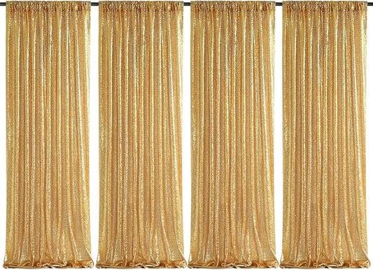 Sequin Backdrop Curtain 4 Pcs 2ftx8ft Wedding Ceremony Background Backdrop Glitter Shimmer Fabric Gold Backdrop Drapes