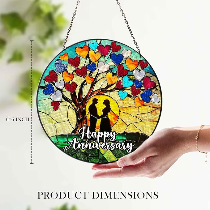 Happy Anniversary Stained Glass Suncatcher, Romantic Anniversary Wedding Gift for Wife, Husband, or Couples, Wedding Anniversary Celebration Keepsake Decoration
