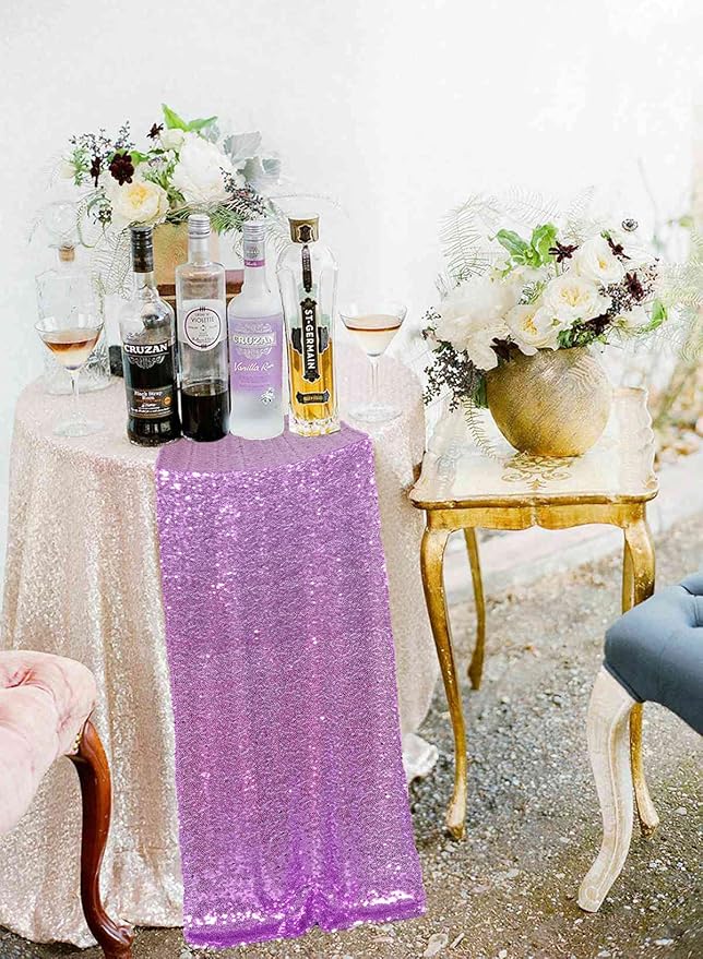 ShinyBeauty 12x108 Inch Lavender Sequin Table Runner 1 Pack - Sparkling Party Decor for Wedding, Birthday, Dining Events, Glittery Table Cover Accessories