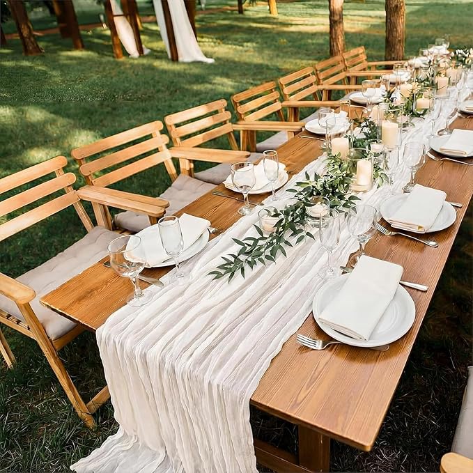 LemonRoad 1 Pcs 20ft Cheesecloth Table Runners Extra Long Boho Rustic Gauze Fabric Cheese Cloth Runner for Wedding Decorations Baby Shower Party Supplies Boho Table Bridal Shower Decor (Ivory)
