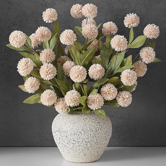 VIERENA 6 Pcs Faux Silk Pompon Mum Artificial Flowers for Vase -27", Bulk Fake Chrysanth Branches with Stems for DIY Bouquet Centerpieces Wedding Fillers Arrangements Shower Decorations (Beige)