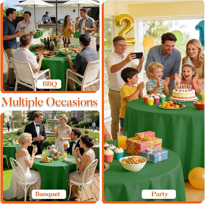 10 Pack Green Round Tablecloth 90 Inch Round Table Cloth Wrinkle Resistant Green Table Cloth Washable and Reusable Polyester Fabric Table Covers for Banquet Wedding Party Dining Buffet