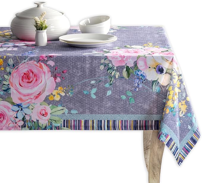 Maison d' Hermine Table Cloth Rectangle Table 100% Cotton 54 x 72 Inches Tablecloth Reusable Decorative for Dining Kitchen Room Party Home Hotel Restaurant Spring Summer - Sweet Rose Lavender - Lush