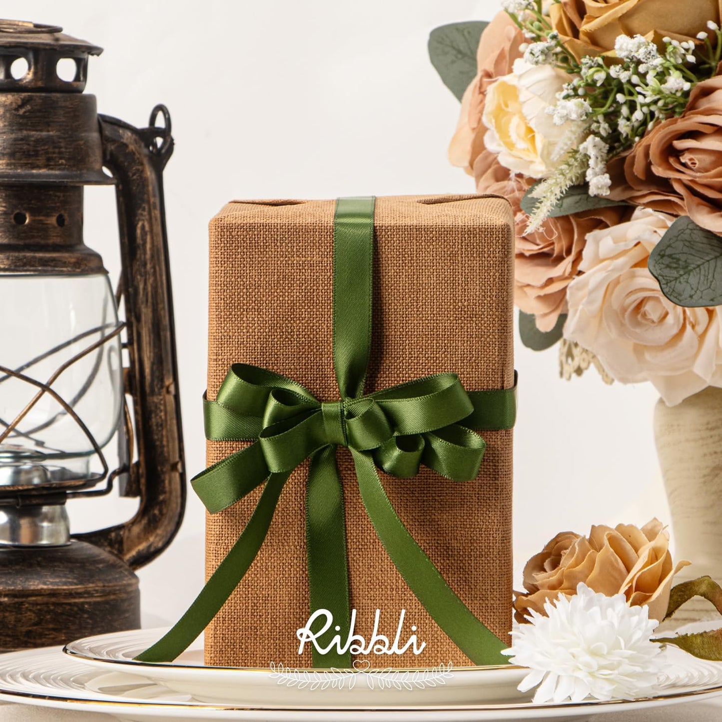 Ribbli Moss Green Satin Ribbon,Double Faced Satin 1/2 inch x Continuous 25 Yards,Use for Bows Bouquet,Gift Wrapping,Wedding Decoration,Floral Arrangement