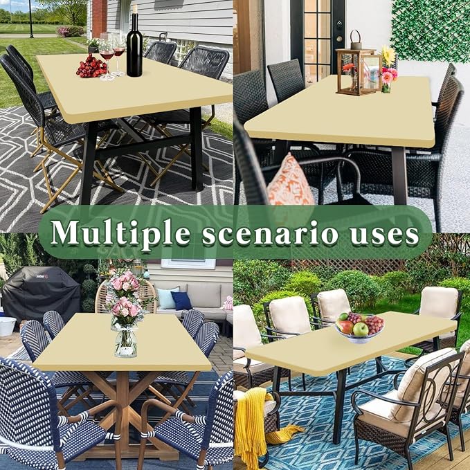 6 Pack Picnic Table Cover Fitted Elastic Outdoor Tablecloths for 8 Foot Rectangle Tables Waterproof Stretch Washable Patio Folding Spandex Table Cloth for Camping Banquet Parties (Champagne,30" x 96")