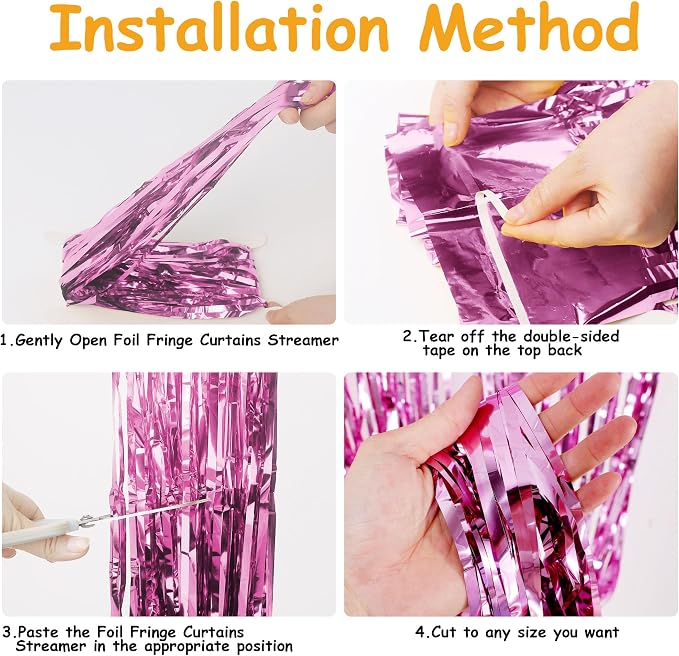 JOYIT 5 Pack Pink Tinsel Backdrop - 3.28 ft x 6.56 ft Fringe Backdrop, Glitter Foil Fringe Curtains for Party Decorations, Birthday, Bachelorette, Graduation, Wedding (Pink, 5 Pack)