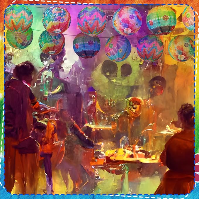 Panelee 12 Pcs Tie Dye Party Decorations Paper Lanterns 8 Inch Hanging Round Hanging Paper Party Decorations for Holiday Indoor Outdoor Supply