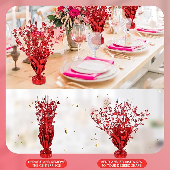 12 Pack Metallic Foil Spary Centerpieces for Tables, Red Centerpieces for Tables Decorations, Star Brust Table Centerpieces for Birthday Graduation Wedding Baby Shower Party